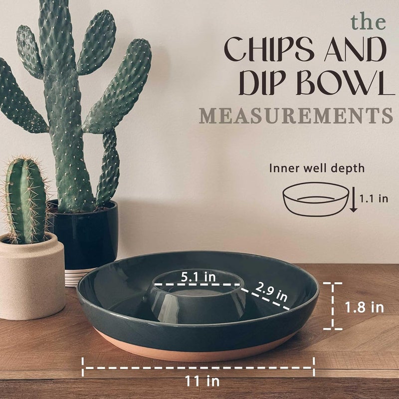 Mora Ceramic Chips and Dip Serving Tray: Large Divided Party Bowl Set for Chips & Salsa, Veggies & Dip, Fruit, Snacks, Entertaining, Hosting, etc. Minimalist Design for the Modern Hostess - Charcoal - Image 2